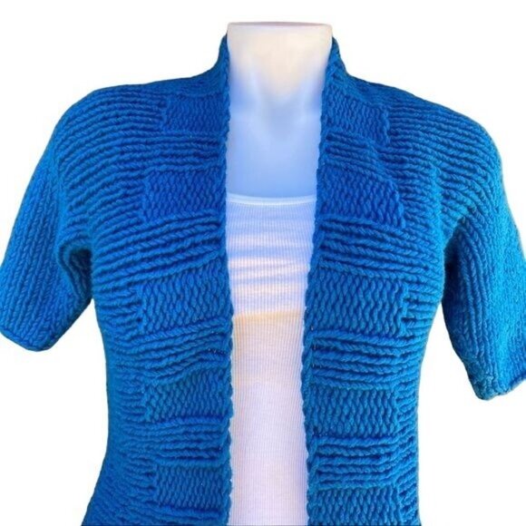 Kenneth Cole New York Blue Chunky Knit Sweater Cardigan Size S - Picture 6 of 11